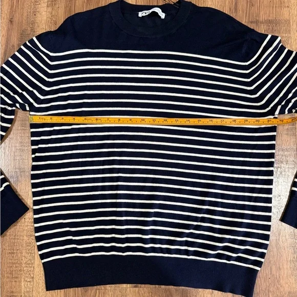 ZARA Navy and White Striped Women's Sweater zs XL - Picture 4 of 7
